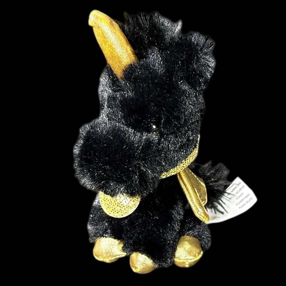 Justice Pet Shop Lucia Black Gold Unicorn Pegasus Winged Plush Toy GUND 5"